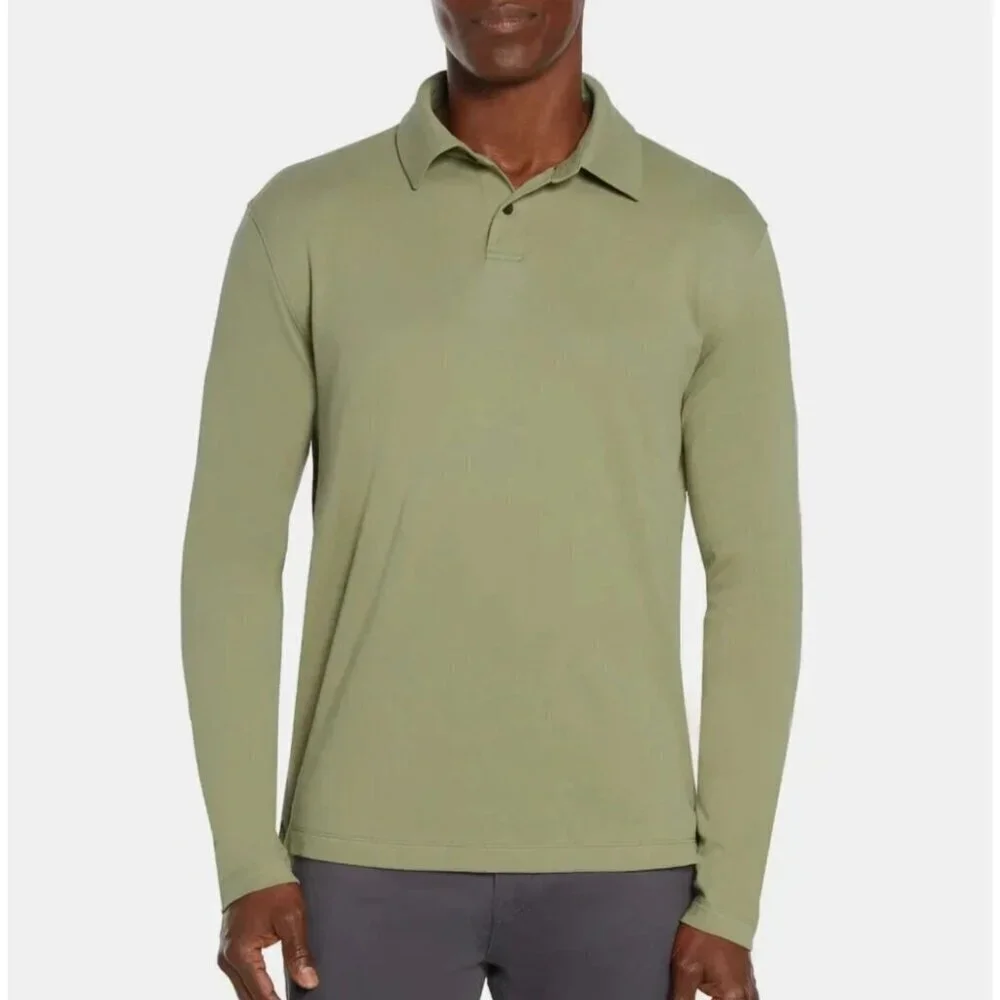 NWOT Banana Republic Men's S Olive Green Long Sleeve Polo Shirt 100% Cotton
